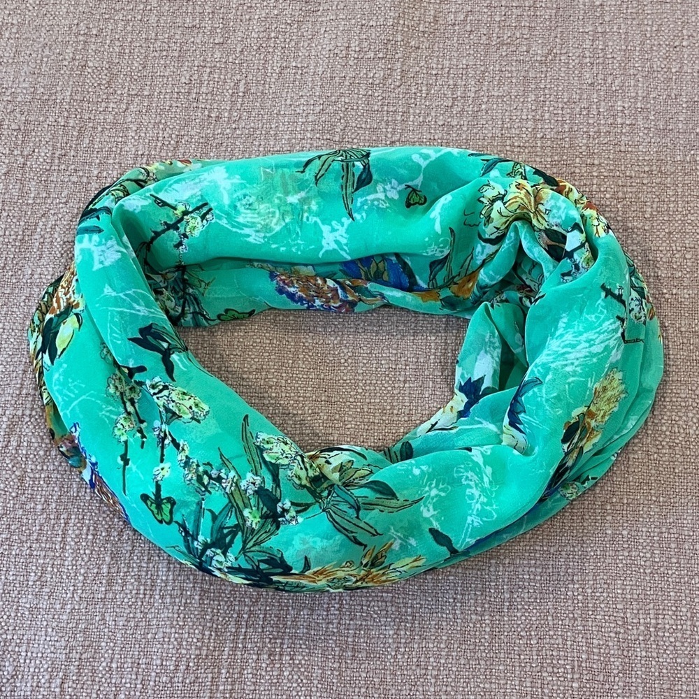 Floral infinity Scarf - turquoise orange yellow and blue